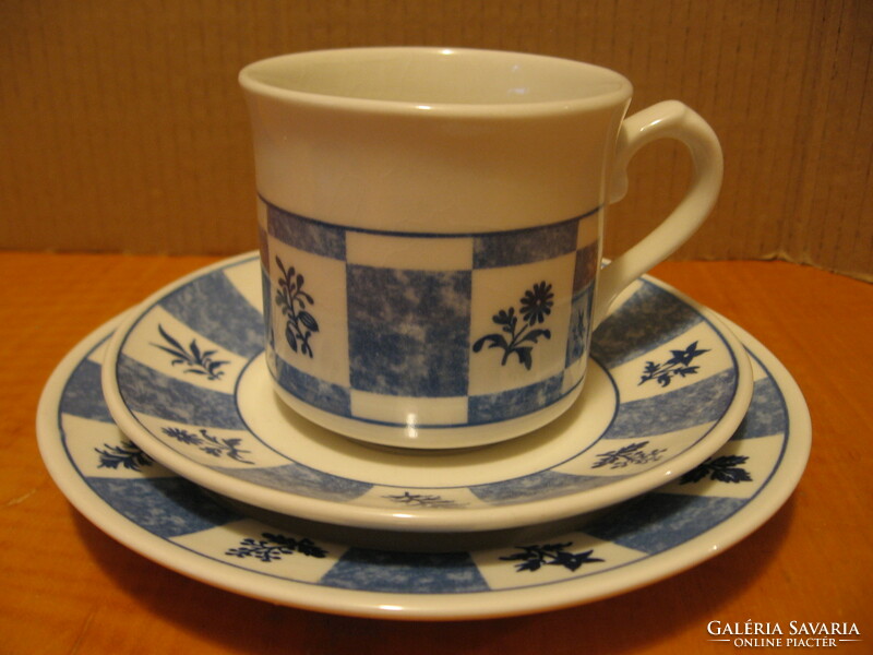 Churchill English porcelain blue and white floral coffee trio