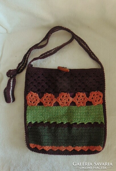 Retro shoulder bag, satchel, crocheted from 100% wool yarn