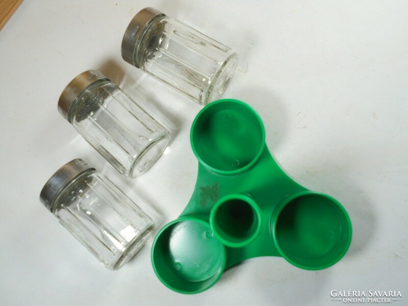 Retro műanyag üveg fűszer só bors paprika tartó fogpiszkáló fogvájó tartó 1970-es évekből