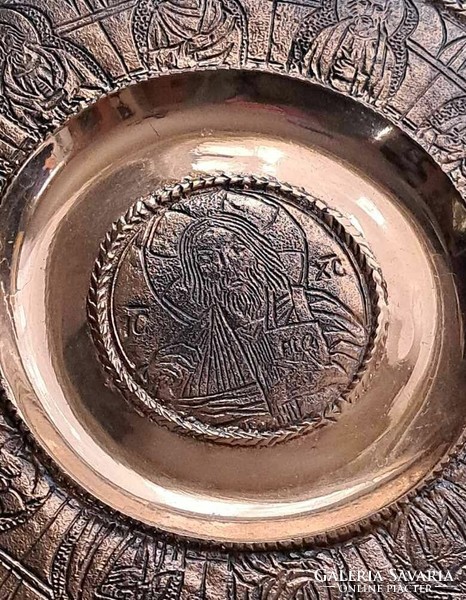 Solid bronze biblical bowl with 12 apostles.