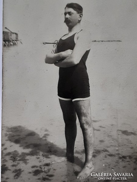 Régi férfi fénykép 1909 strand fotó levelezőlap képeslap