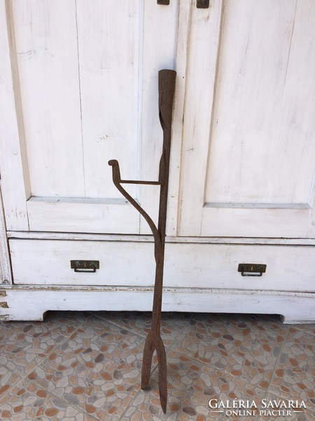 Old vintage wrought iron folk tool marked wrought iron large hay cutter decoration