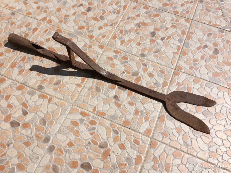 Old vintage wrought iron folk tool marked wrought iron large hay cutter decoration