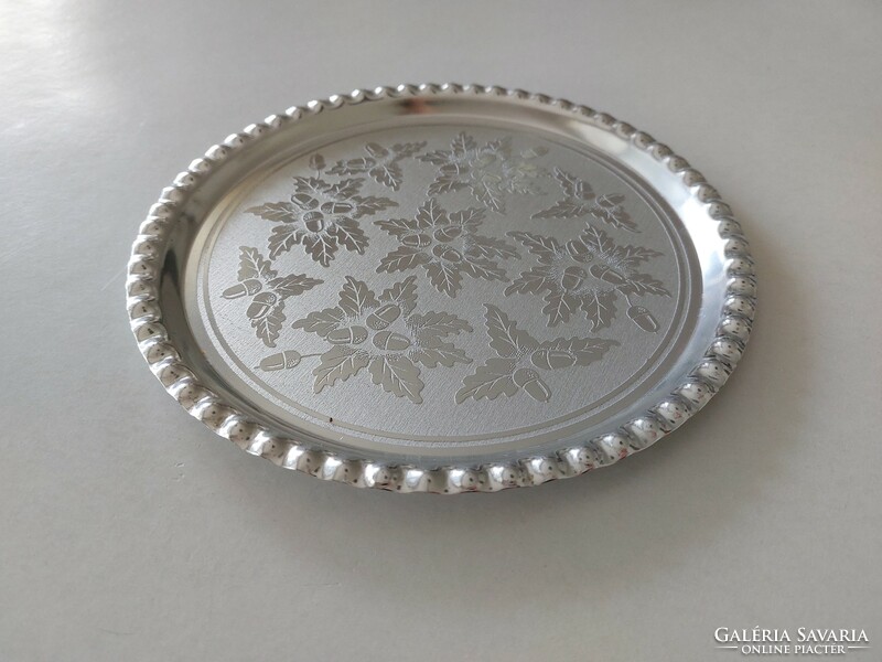 Retro aluminum metal tray with acorn oak leaf pattern