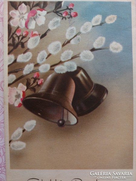 Old Easter postcard postcard with catkin bell