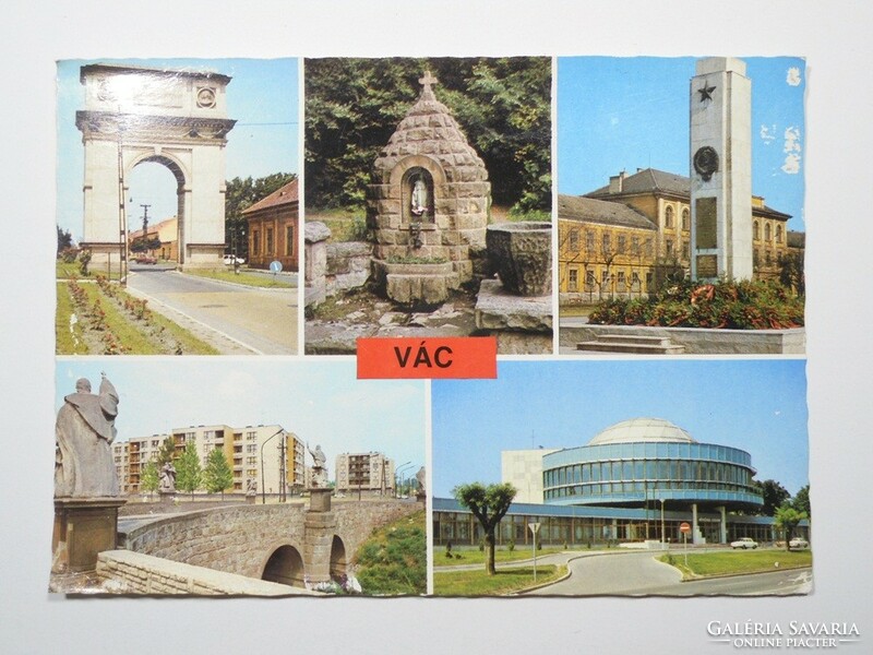 Postcard - Vác city stone gate park Soviet memorial stone bridge cultural center approx. From the 1980s