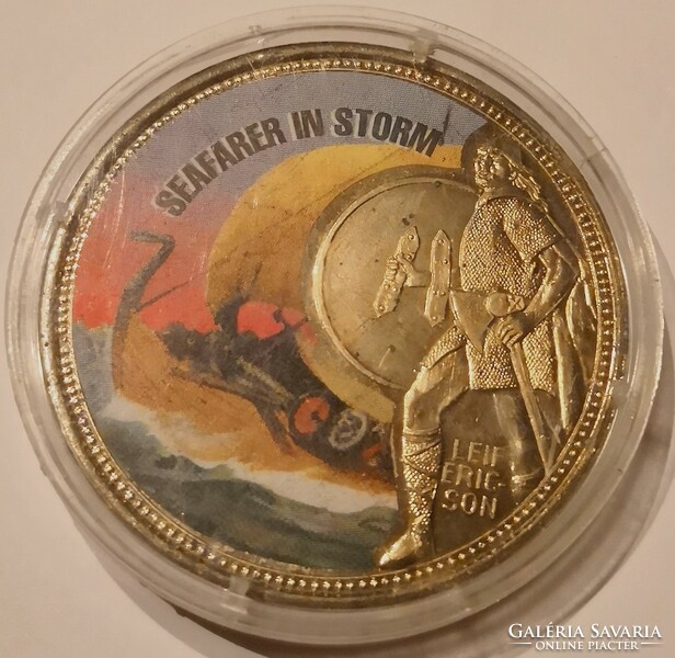 N/003 - leif ericson – the vikings seafarer in storm, English commemorative medal