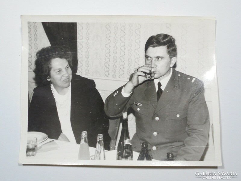 Old photo photograph - woman man uniform drinking lunch