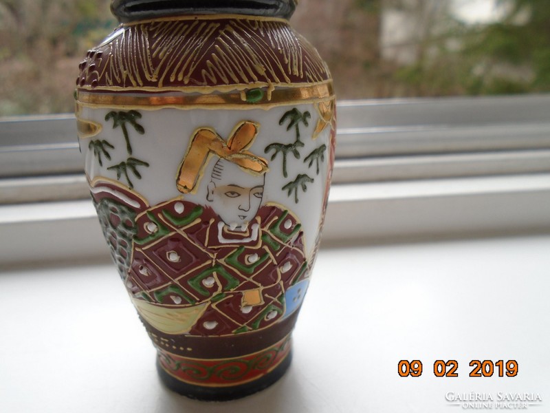 Antik Japán duplafalú tubákos szelence-váza aranyozott fém kupakkal