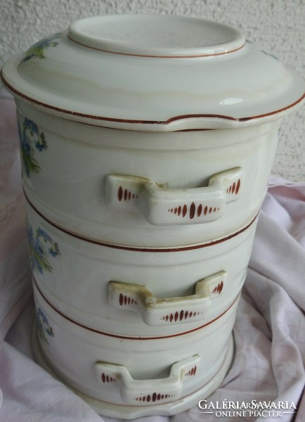 Antik nefelejts mintás porcelán emeletes ételhordó