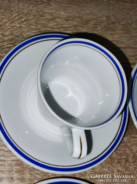 Alföldi porcelain blue-gold striped coffee cups + base (5 pcs.)