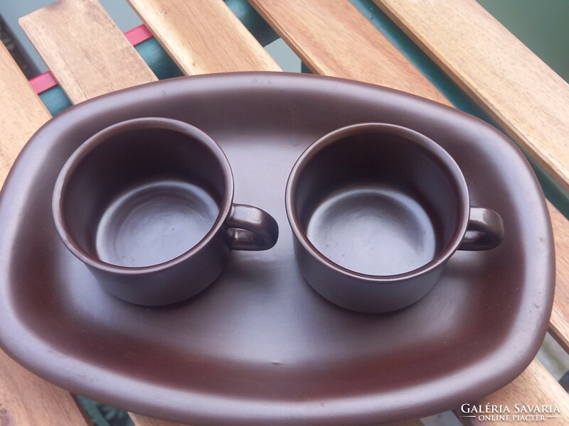 Post modern tófej Hungarian retro ceramics, 2 teacups with tray - designed by Károly the cart