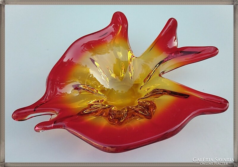 Red and yellow, fish-shaped, thick-walled Murano Murano glass decorative bowl