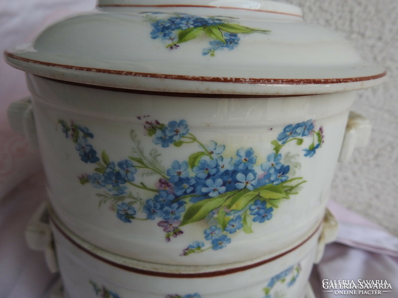 Antik nefelejts mintás porcelán emeletes ételhordó