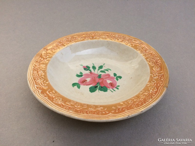 Antik régi eozin domború mintás rózsás tányér falitányér