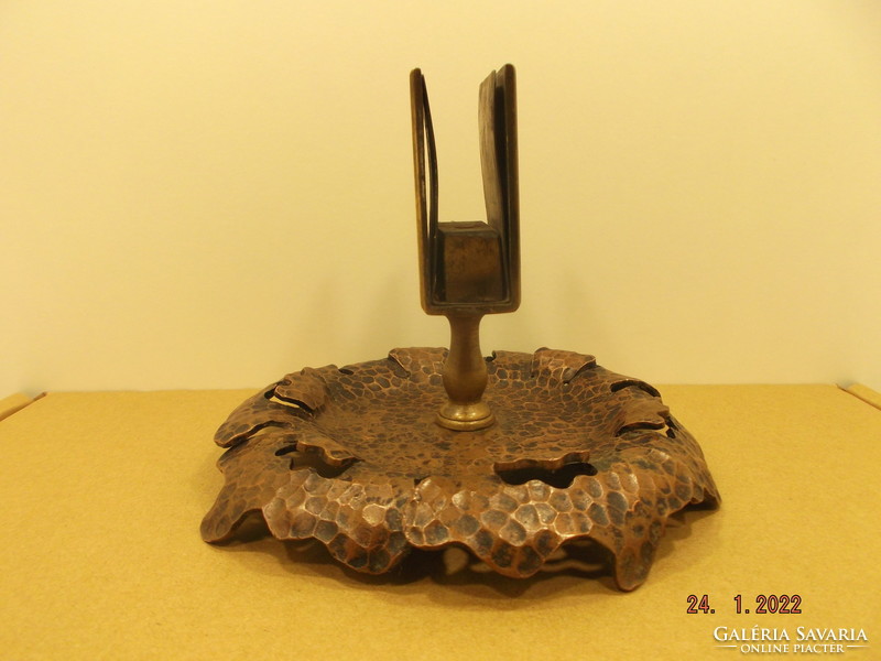 Old craftsman's ashtray and match holder made of copper --- 2 ---
