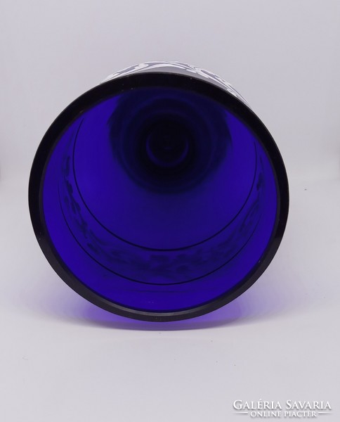 1880 Round cobalt glass cup with gilded and white enamel hand-painted decoration