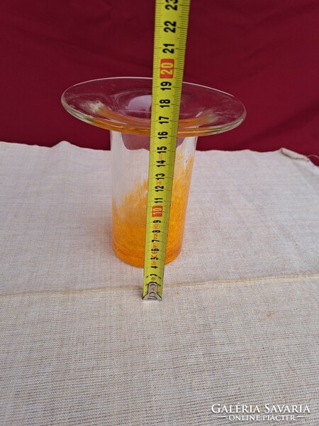 Retro ritkább narancssárga váza repesztett Gyönyörű  Fátyolüveg fátyol karcagi berekfürdői üveg