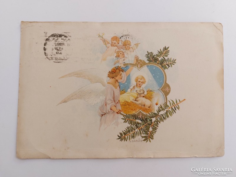 Régi karácsonyi 1937 képeslap levelezőlap angyalok Kisjézus bárány
