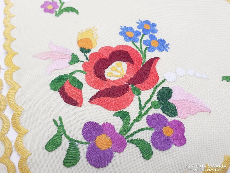 Retro old 2 Kalocsa square tablecloth needlework embroidery