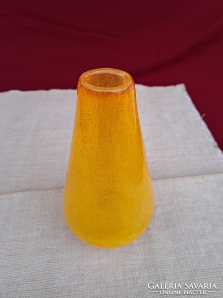 Retro ritkább narancssárga váza repesztett Gyönyörű  Fátyolüveg fátyol karcagi berekfürdői üveg