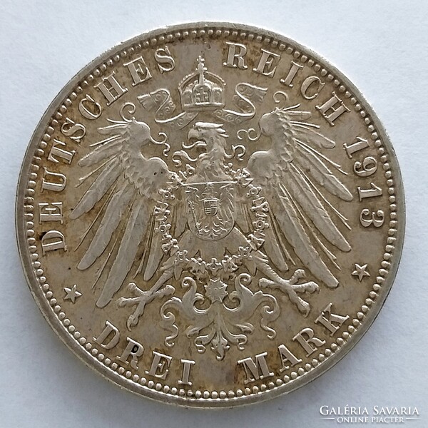 1913 E. Német Birodalom Ezüst 3 Márka  (No: 23/232.)