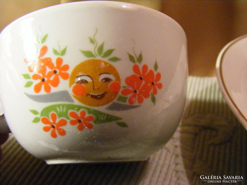 Kolobok szláv mese gyerek tányér és csésze - ukrán Baranovka porcelán 70-es évek