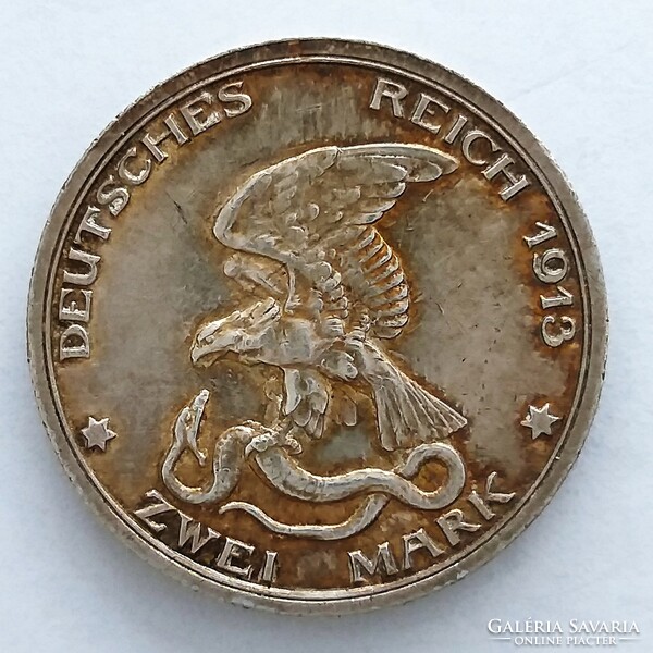 1913 Német Birodalom Ezüst 2 Márka, DER KÖNIG RIEF  (No: 23/243.)