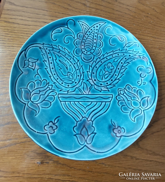 Marked turquoise blue porcelain wall plate, wall decoration, 23.5 cm