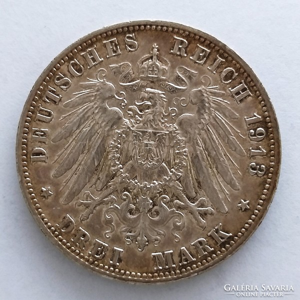 1913 E. Német Birodalom Ezüst 3 Márka  (No: 23/238.)