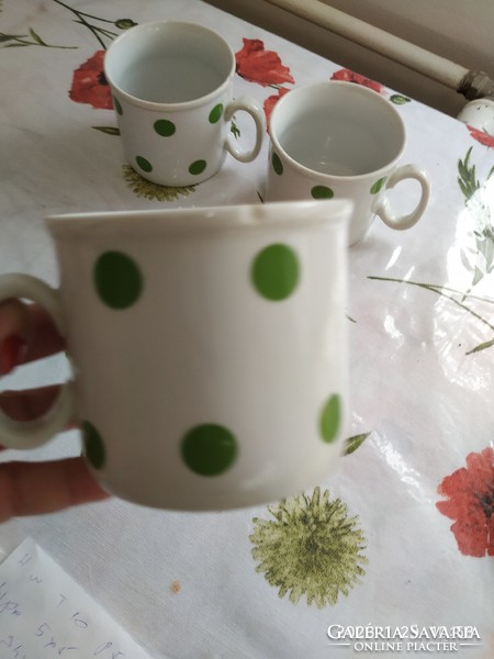 Zsolnay porcelain, green polka dot glass, mug 3 pcs for sale!