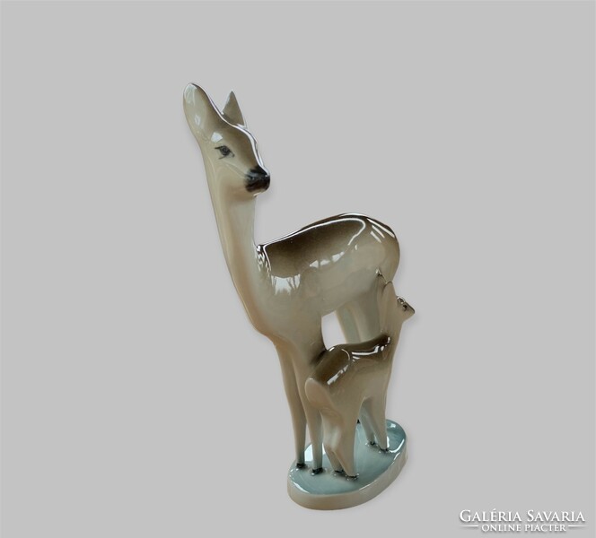 Zsolnay with a porcelain fawn kid, designed by András Sinkó, fawns, fawns