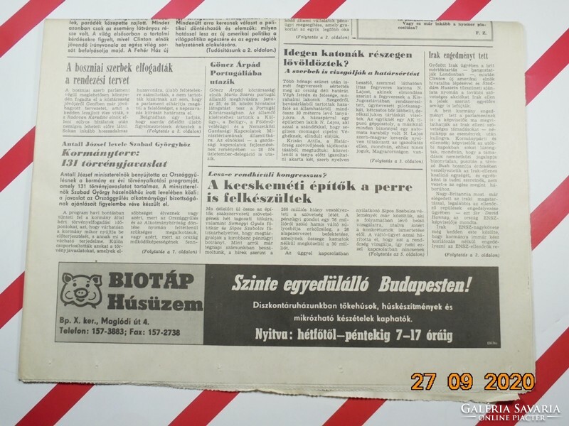 Régi retro újság - Népszava - 1993. január 21.  - A Magyar Szakszervezetek Lapja