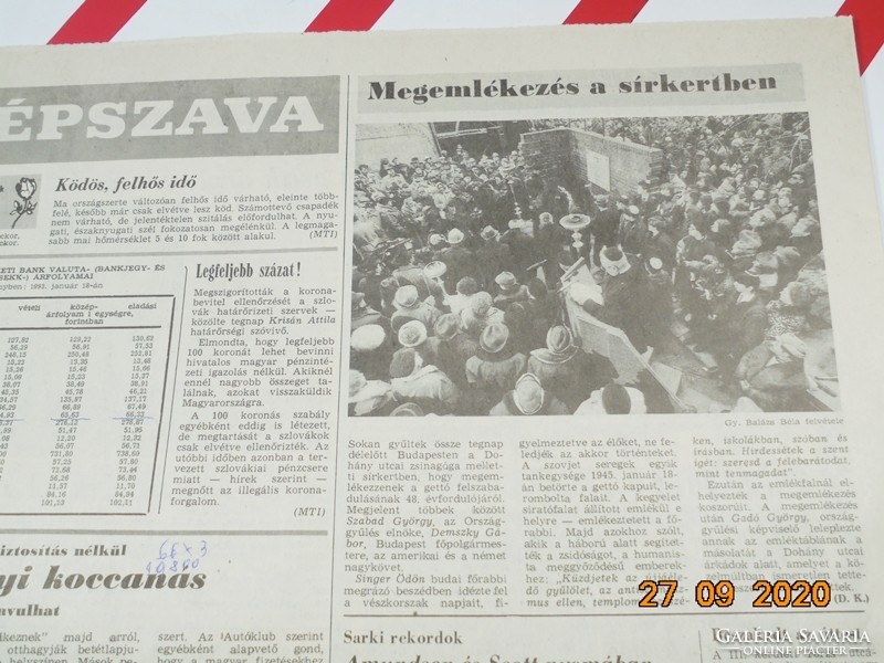 Régi retro újság - Népszava - 1993. január 19. - A Magyar Szakszervezetek Lapja