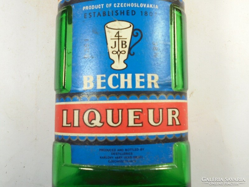Old paper label glass bottle - carlsbad becher liqueur - czechoslovakia czechoslovak 1980s