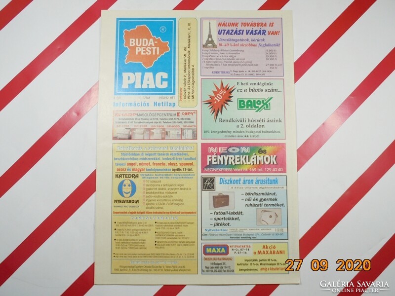 Budapesti Piac -  Régi reklám újság 1993. 12. hét - A Fővárosi Önkormányzat hetilapja