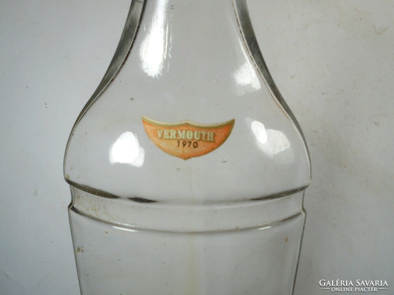 Glass bottle with old paper label - marka vermouth Budafok - 1970s