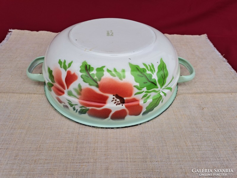 Budafoki enamel flower bowl with a diameter of 32 cm is a piece of nostalgia, rustic decoration