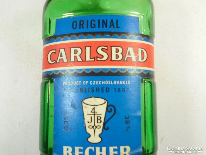 Old paper label glass bottle - carlsbad becher liqueur - czechoslovakia czechoslovak 1980s