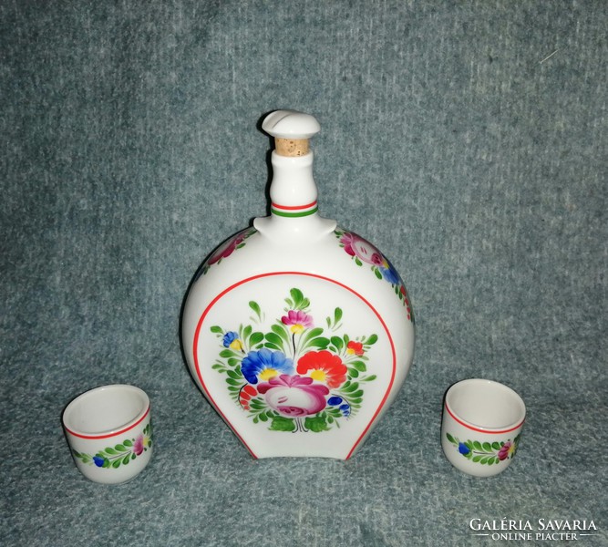 Hollóház porcelain police police csongrád county bottle with brandy set in gift box