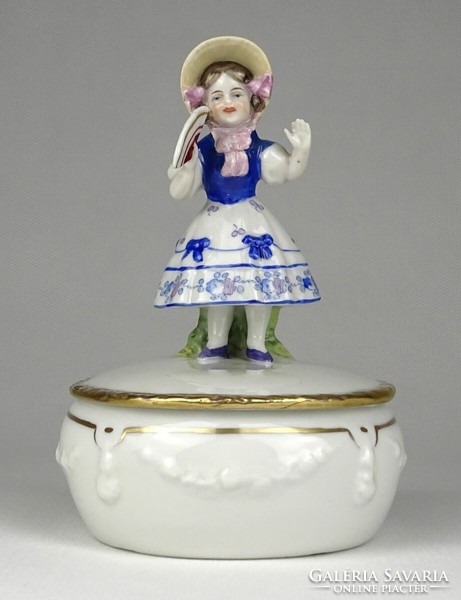 1F482 Antik kislány figurás porcelán bonbonier 12.5 cm