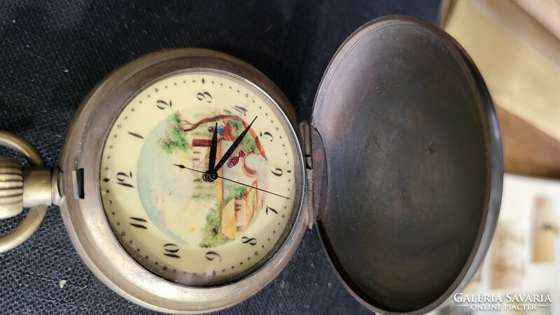 A special bronze cover pocket watch with a dial with a fisherman's scene