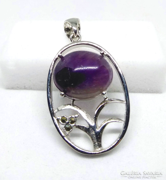Amethyst mineral cabochon, marked 925 silver plated pendant k69637