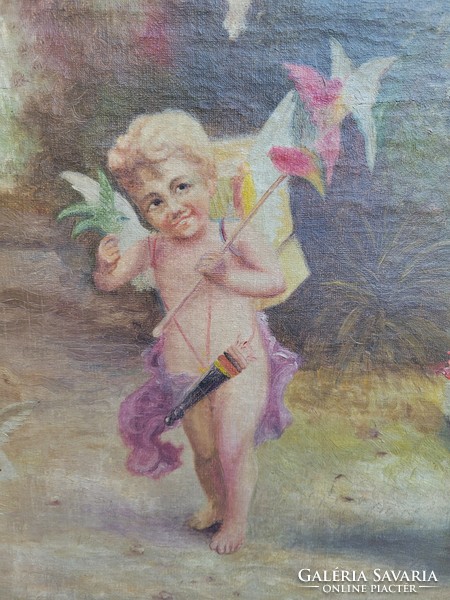 In the footsteps of Zatzka, a painting of a romantic baroque scene with putto