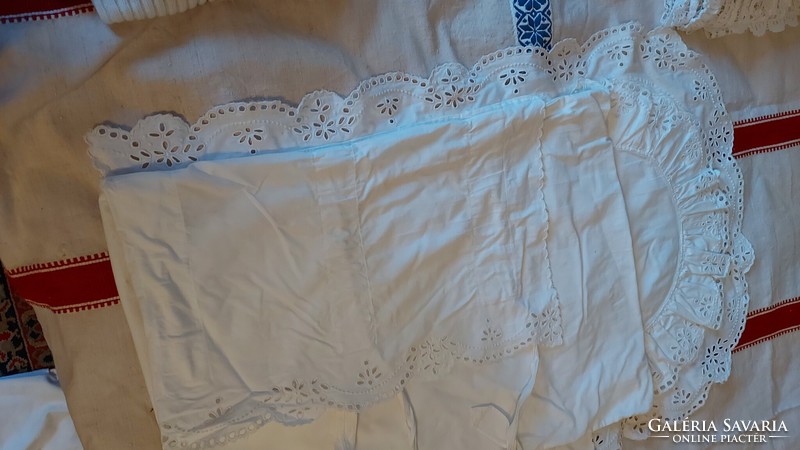 Old madeira lace hand-embroidered, white diaper cover, in good condition