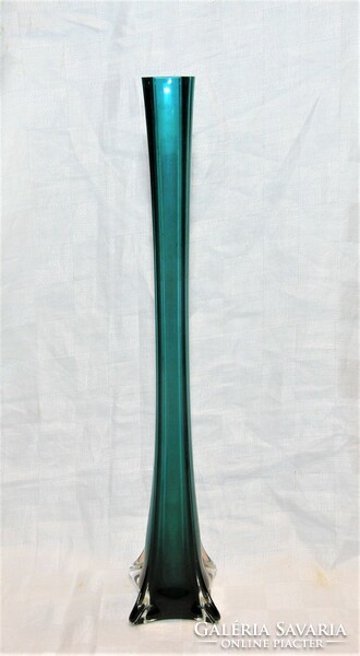 Old green blown glass fiber vase 41 cm