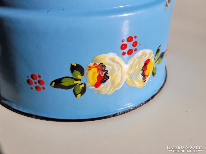 Antique convex pattern blue enameled food barrel old enameled ears food monarchy period