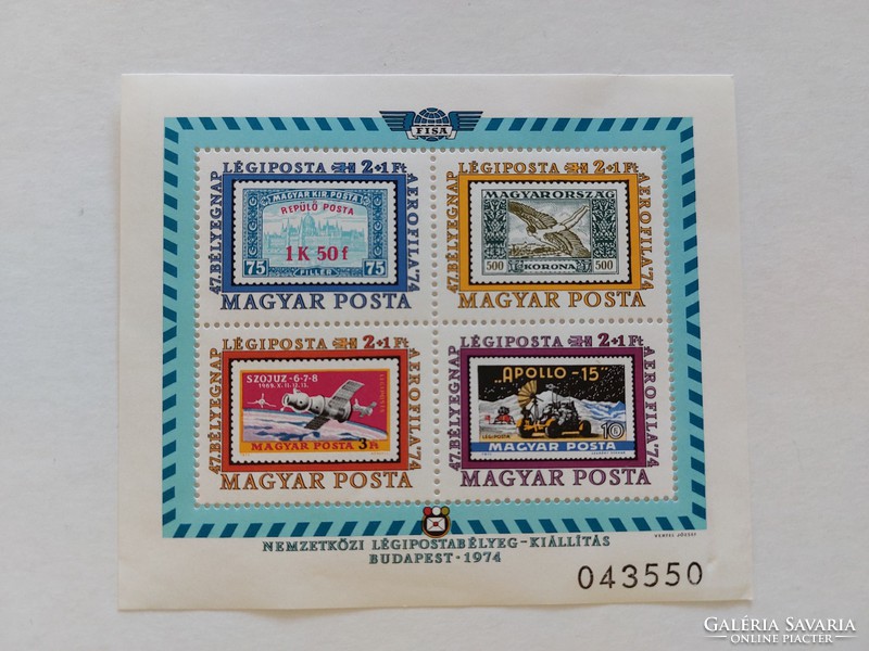 Régi bélyeg blokk Nemzetközi Légipostabélyeg Kiállítás Budapest 1974