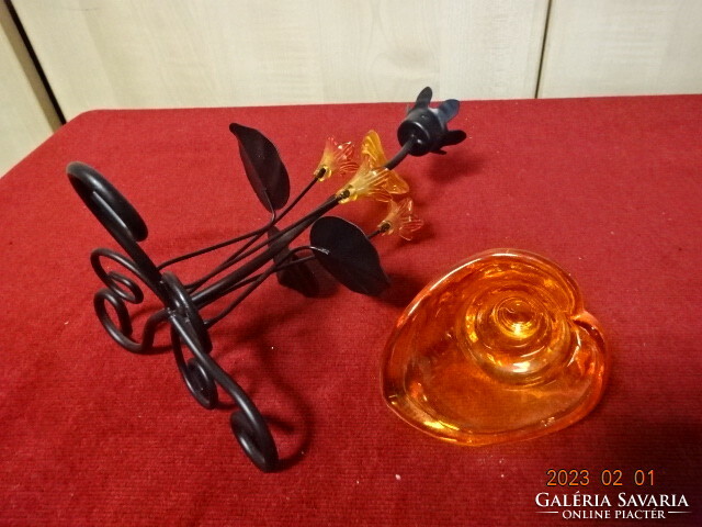 Wrought iron candle holder with glass flower. He has! Jokai.