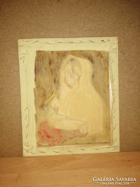 Tündéri régi festmény mosolygó pisilős kislány keret nélkül 29,5*34,5 cm